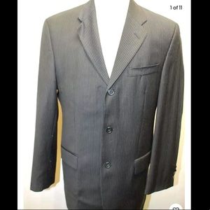 Calvin Klein Pin Stripe Black Blazer Lined Made In Canada 40R 100% Wool Men